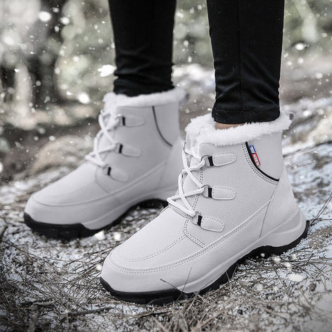 Leather Women Platform Snow Boots Fur Warm Plush Boots
