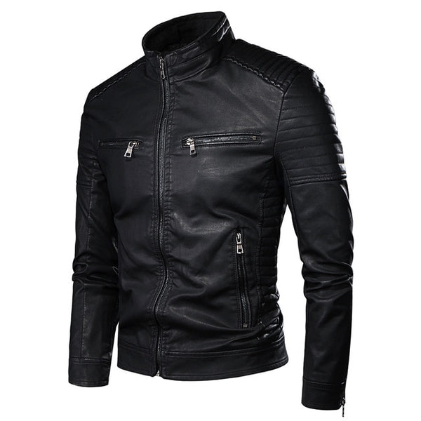 Men Autumn New Motorcycle Causal Vintage Leather Jacket