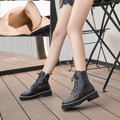 Leather Women Booties Lace Up White winter women