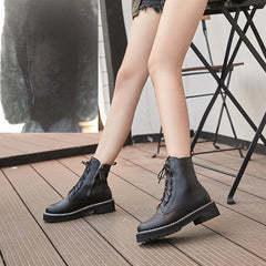 Leather Women Booties Lace Up White winter women