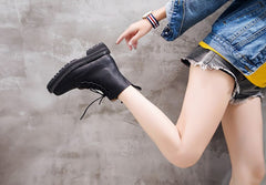Leather Women Booties Lace Up White winter women