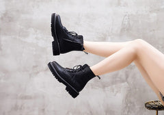 Leather Women Booties Lace Up White winter women