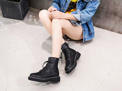 Leather Women Booties Lace Up White winter women