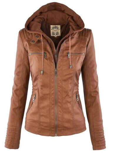 Faux Leather Jacket Women Basic Jacket Coat Female