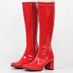 Heel Knee-High Classic Square Toe Boots PU Leather Zip Boots