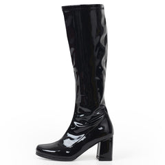 Heel Knee-High Classic Square Toe Boots PU Leather Zip Boots