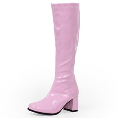 Heel Knee-High Classic Square Toe Boots PU Leather Zip Boots
