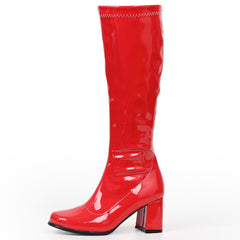 Heel Knee-High Classic Square Toe Boots PU Leather Zip Boots
