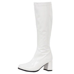 Heel Knee-High Classic Square Toe Boots PU Leather Zip Boots