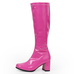 Heel Knee-High Classic Square Toe Boots PU Leather Zip Boots