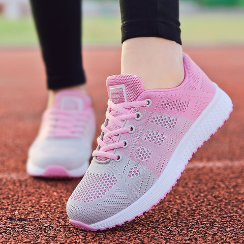 Women Casual Shoes Fashion Breathable Walking Mesh Lace Up Flat